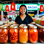 **Image:** A bustling "pasar malam" (night market) stall in Malaysia, showcasing colorful jars of homemade kimchi, kombucha, and "tapai" (fermented rice). Emphasize the vibrant colors and traditional presentation.
    **Prompt:** A vibrant Malaysian pasar malam scene featuring a fermentation business stall with kimchi, kombucha, and tapai, highlighting the cultural food market atmosphere.