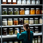 **

"A well-organized fermentation room, shelves filled with various jars and containers of ferments, a person in modest clothing checking a digital thermometer and hygrometer, safe for work, appropriate content, fully clothed, professional environment, good lighting, perfect anatomy, correct proportions, natural pose, professional photography, high quality, focus on the tools and the organized space."

**